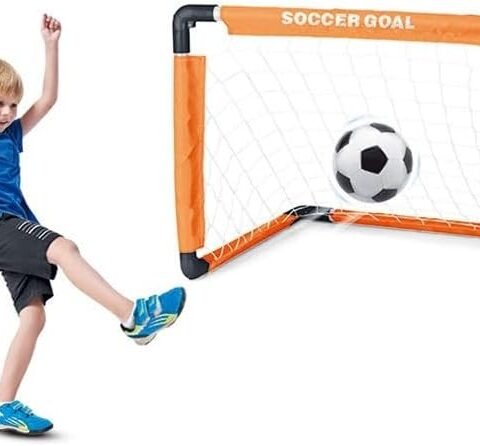 Vue du terrain de jeu avec les cages et le ballon